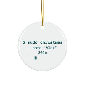 Personalized Sysadmin Christmas Ornament, Custom Name sudo Terminal Ornament 2026, IT Gift for Programmer, Network Engineer Gift