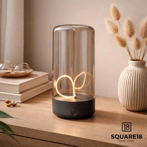 Minimalist LED Table Lamp: Cordless, Rechargeable, Dark Gray Nightstand Light