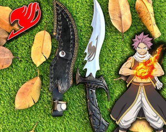 Natsu Dragneel Knife Replica | Fairy Tail | Flame Etched Dragon Slayer Blade | Guild Emblem Handle | Salamander Anime Cosplay Gift for Him