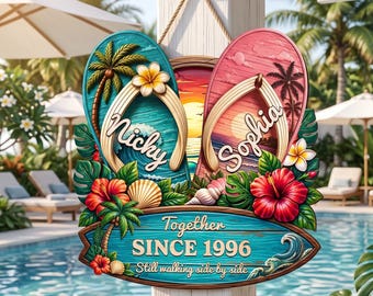 Custom Poolside Wood Sign, Personalized Summer Vacation And Travel Gifts For Husband And Wife, Him And Her - Still Walking Side By Side