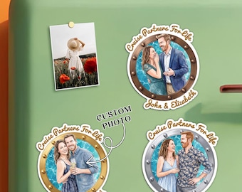 Personalized Photo Porthole Cruise Magnet, Custom Photo Magnet, Husband and Wife Cruise Partners for Life, Cruise Cabin Door Decorations