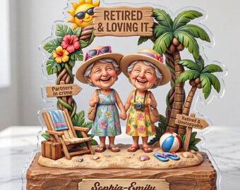 Partners In Crime Retired Besties, Personalized Photo Acrylic Block, Gift For Best Friends, Birthday gif for Bestie, Sister Gift, BFF Gift