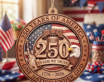 Adorno colgante para coche personalizado del 250 aniversario de EE. UU., decoración patriótica cristiana, adorno de madera con águila y bandera estadounidense, regalo del Día de la Independencia.