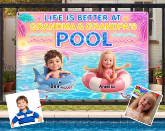 Welcome Summer Life is Better in Grandma Grandpa's Pool, Personalized Metal Sign, Summer Decor Gift for Grandma, Grandparents