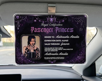 Visera para coche personalizada de princesa pasajera, regalo para novio, accesorio para coche, visera gótica para coche, regalo de decoración para marido
