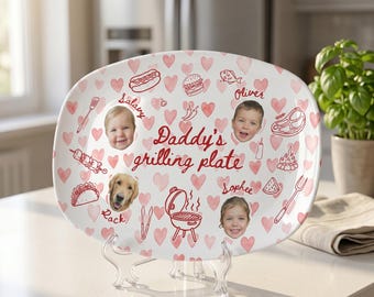 Personalized Photo Dad's Grilling Plate, Custom Baby Face Grill Platter, Father’s Day Gift for Dad