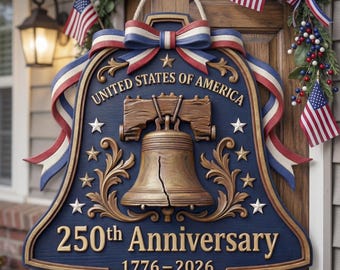 USA 250-jähriges Jubiläum Hölzernes Liberty Bell Schild, Patriotischer Türhänger, Semiquincentennial Decor 1776-2026, Wandschild der amerikanischen Unabhängigkeit