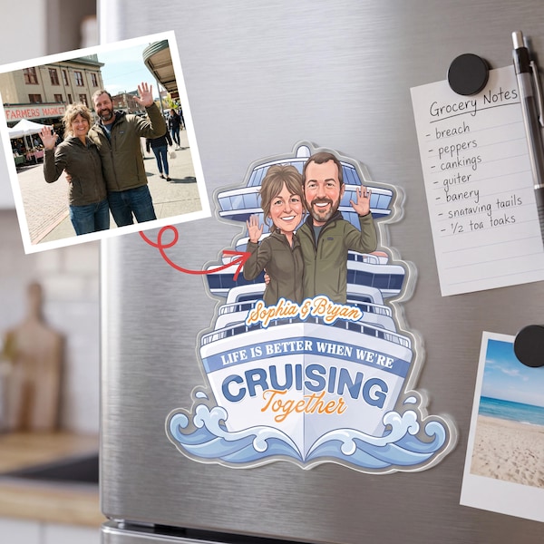 Cruise Partners For Life Magnet, Custom Photo Couple Back View Cruise Door Magnet, Custom Names Vacation Cabin Decor Gift