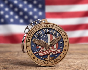 Vaterländischer Adler Schlüsselbund, 1776-2026 Amerika 250 Feier Geschenk, Amerikanische Flagge Holz Schlüsselbund, 1776-2026 Jubiläumsgeschenk, 4. Juli Geschenk