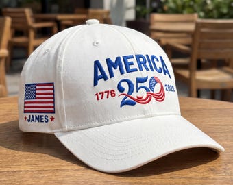 Gorra de béisbol de mezclilla lavada con nombre personalizado del 4 de julio, 250 aniversario, gorra patriótica personalizada de Estados Unidos 1776-2026