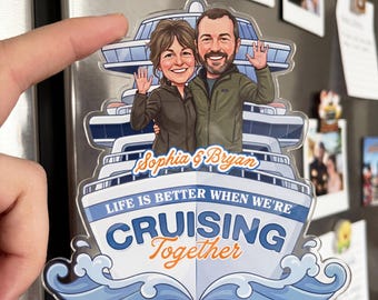 Imán personalizado "Compañeros de crucero para toda la vida", llavero personalizado para la puerta del crucero con foto de pareja vista trasera, regalo de decoración para camarote de vacaciones con nombres personalizados