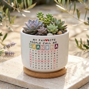 Mina favoritpersoner kallar mig mormor ordsökning växtkruka, personlig blomkruka, mors dag-present till mormor och fru