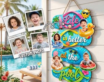 Letrero de madera personalizado para piscina, Letrero "La vida es mejor en la piscina", Decoración de verano personalizada para piscina, Regalo para abuelos, Decoración para bar de patio