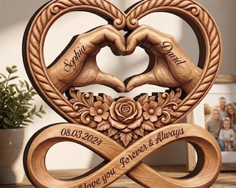 Couple Heart Hands Forever Love Custom Date - Personalized 2-Layered Wooden Plaque - Anniversary Gift, Wedding Gift For Couple