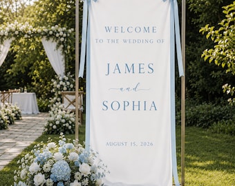 Letrero de bienvenida de boda de tela, letrero de bienvenida de boda moderno de tela y lino personalizado para ceremonia de boda, letrero de bienvenida de boda boho, letrero para ceremonia