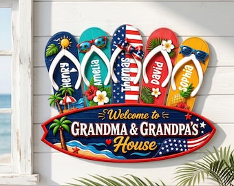 Bienvenidos a la casa de la abuela y el abuelo este verano, cartel de madera personalizado, regalo para abuelos, decoración para la piscina, regalo de verano