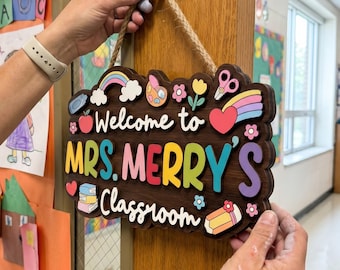 Personalized Teacher Name Sign: 3D Wood Classroom Door Hanger, Teacher Door Sign, Back to School Gift, Custom Teacher Name, Classroom Decor