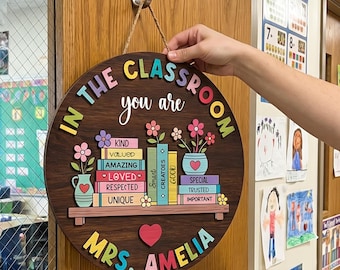 Custom Teacher Door Hanger: In This Classroom, Personalized Wood Sign, School Welcome Sign, Appreciation Gift