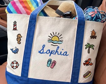 Bolso tote con icono e iniciales bordados a medida, regalo personalizado, bolso tote con icono personalizado, bolso tote con icono personalizado, regalo de playa, regalo para ella.