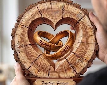 Together Forever Couple Anniversary 2D Flat Plaque, Personalized 2-Layered Wooden Block, Heartfelt Gift for Her, for Him