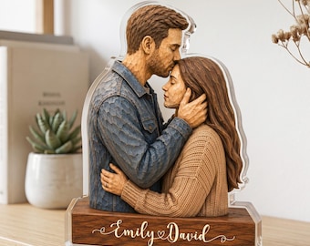 Personalized Couple Acrylic Block, Custom Hugging Couple Figurine, Romantic Anniversary Gift for Wife Husband, Personalized Acrylic Block