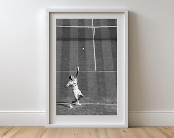 Roger Federer Wimbledon Poster: Schwarz weisse Tennis Action Druck (Digitaler Download)