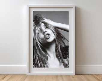 Kate Moss Black and White Fashion Portrait Poster (Digital Download)