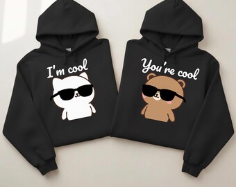 Matching Couple Hoodies - Bear and Cat