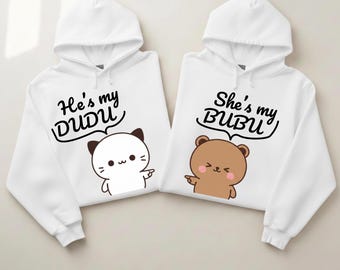 Dudu Bubu Matching Couple Hoodies: Kawaii Bear & Cat