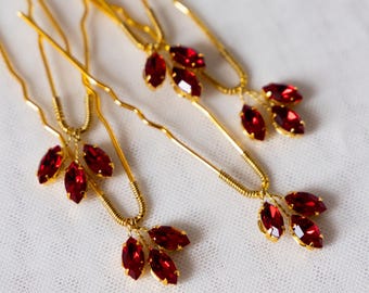 Haarspelden rode zirkoon, gouden bruiloft zendspoel, set van 5, haaraccessoires bruidsmeisjes,