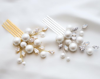 Peineta nupcial de perlas y cristal, tocado de boda de ópalo, accesorios para el cabello de novia, pasador de perlas