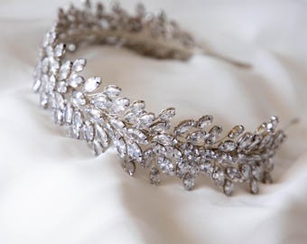 Crystal Bridal Headband, Wedding Zircon Tiara, Silver Gold Hair Crown