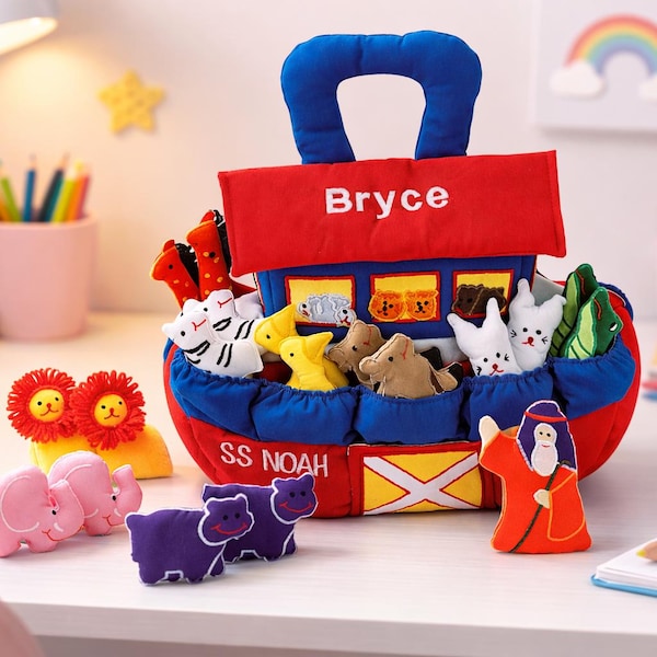 Noah’s Ark Fabric Busy Book, Personalized Christian Toddler Gift, Toddler Pretend Bible Activity Set