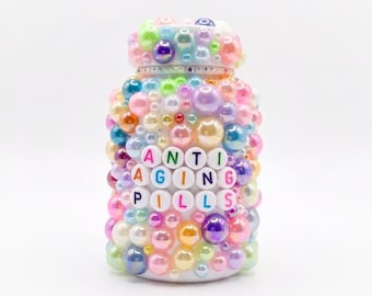 Handmade Bedazzled Pill Bottle, Sparkly Glam Vanity Decor