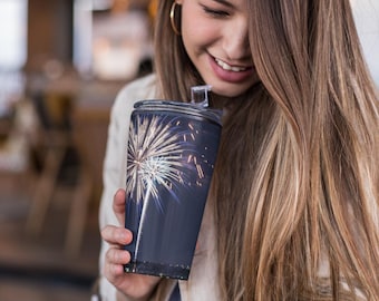 Unique fireworks design insulated coffee tumbler for travel