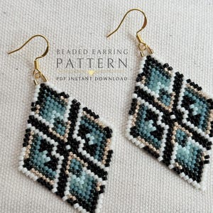 Padrão de brinco de bússola | Brincos geométricos em ponto tijolo (faça você mesmo) | Design de diamante azul-petróleo (download em PDF)
