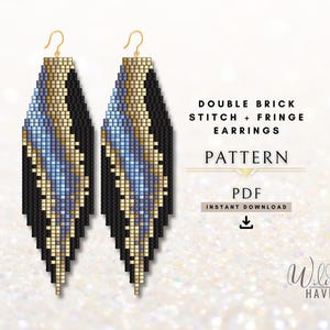 Mönster för geodeörhängen | Gör-det-själv-örhängen med pärlfransar | Design av seed beads med tegelstygn (PDF-nedladdning)