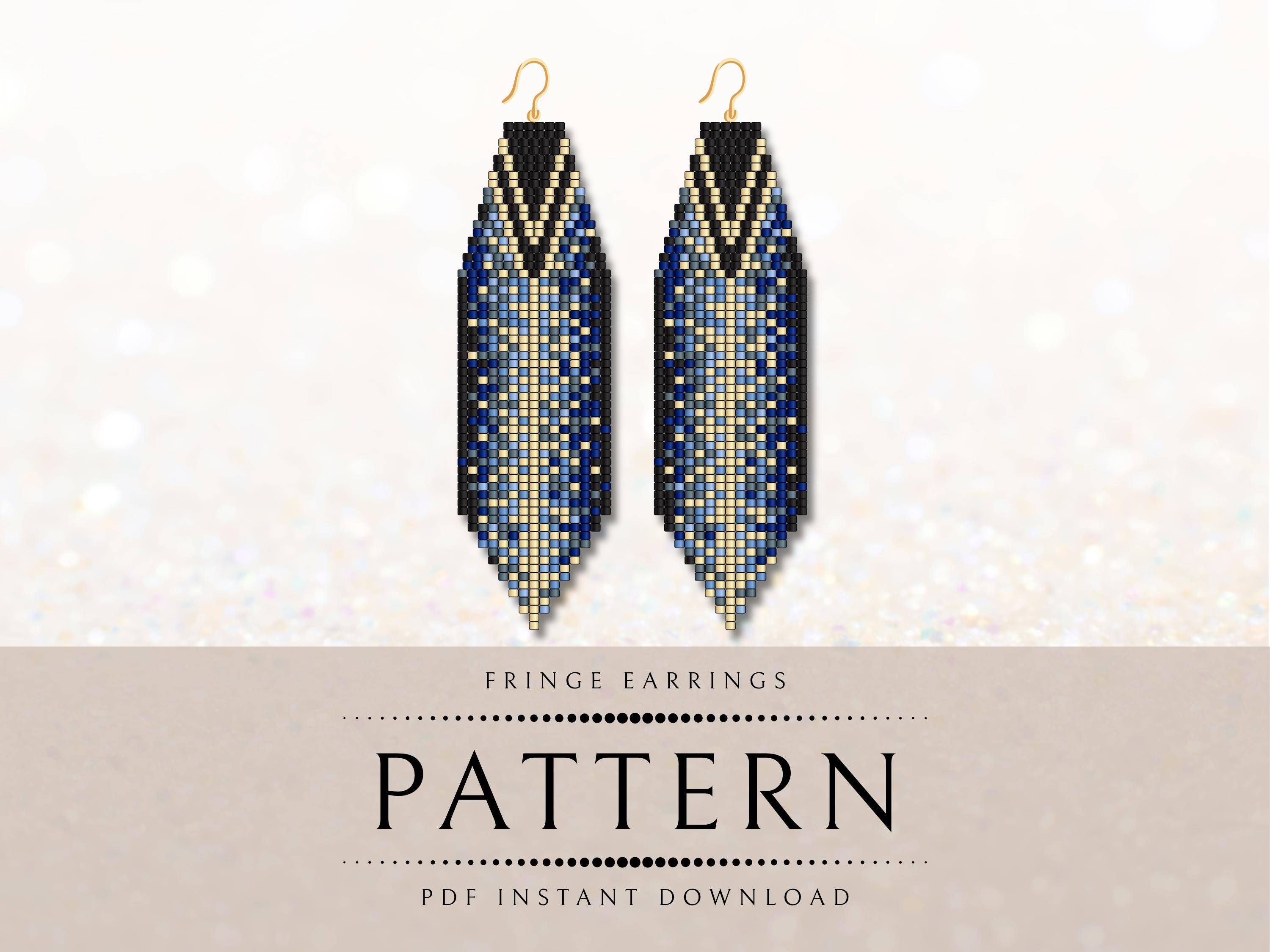 Dangle Earring Patterns Miyuki Dangle Earring Pattern | Blue Gold Statement Jewelry Design (PDF ...
