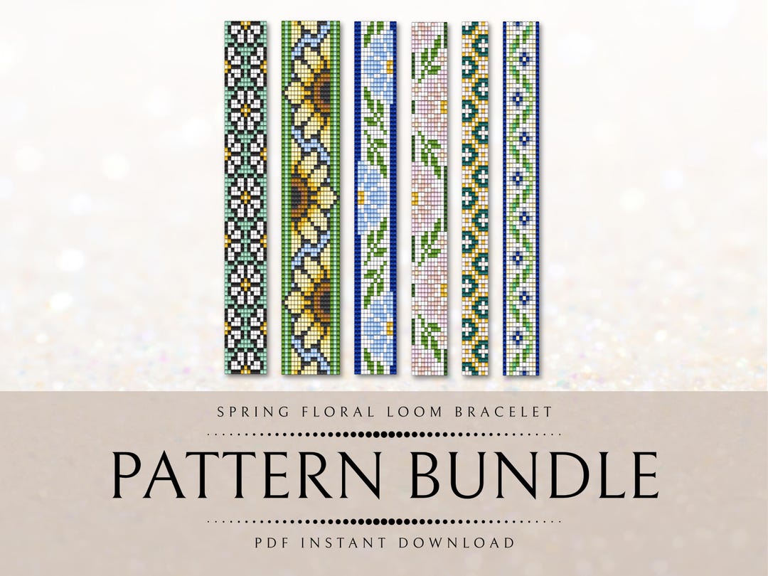 Patterns For Beadwork 6 Floral Bead Loom Bracelet Patterns | Digital Beaded Jewelry Design ...