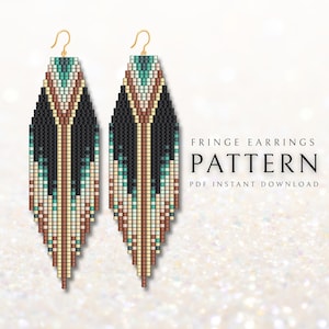 Patroon voor Miyuki franje oorbellen | DIY kralen sieraden | Op inheemse motieven geïnspireerd baksteensteek ontwerp met zaadkralen (PDF download)