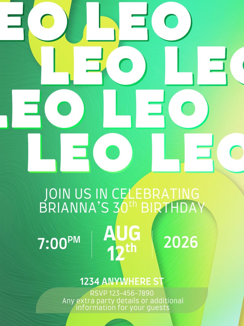Leo Birthday Invitation Canva Template, Editable Astrology Party Invite