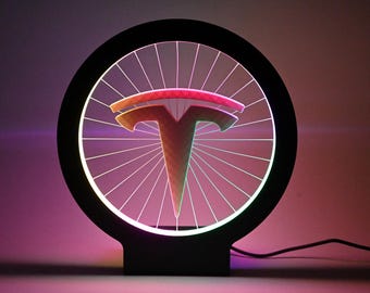 Tesla Logo RGB Table Lamp, 24 cm, USB, Remote Control