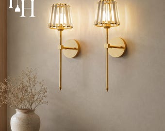 Set of 2 Crystal Sconces: Modern Wireless Wall Lamps with Remote Control