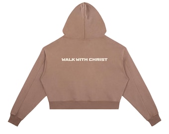 Cammina con Cristo - Felpa con cappuccio da donna ampia e effetto vintage lavato
