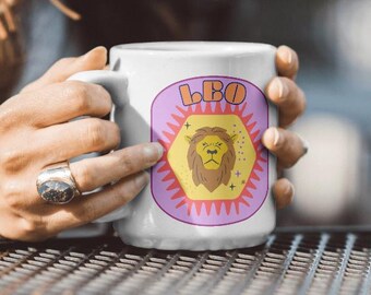Leo Birthday Gift | Retro Lion Coffee Mug | Vintage Zodiac Collection 11oz Cup