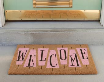 Retro Doormat | Pink Cute Welcome Mat Coir Front Door Mat Boho Mid Century Funny Doormat Gift 24 X 16
