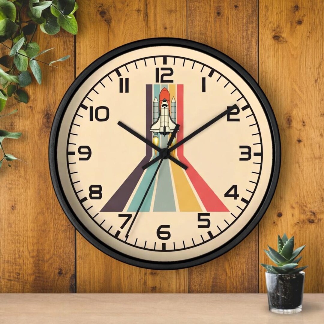 Colorful Space Shuttle Wall Clock | Vintage Rainbow Stripe Retro ...