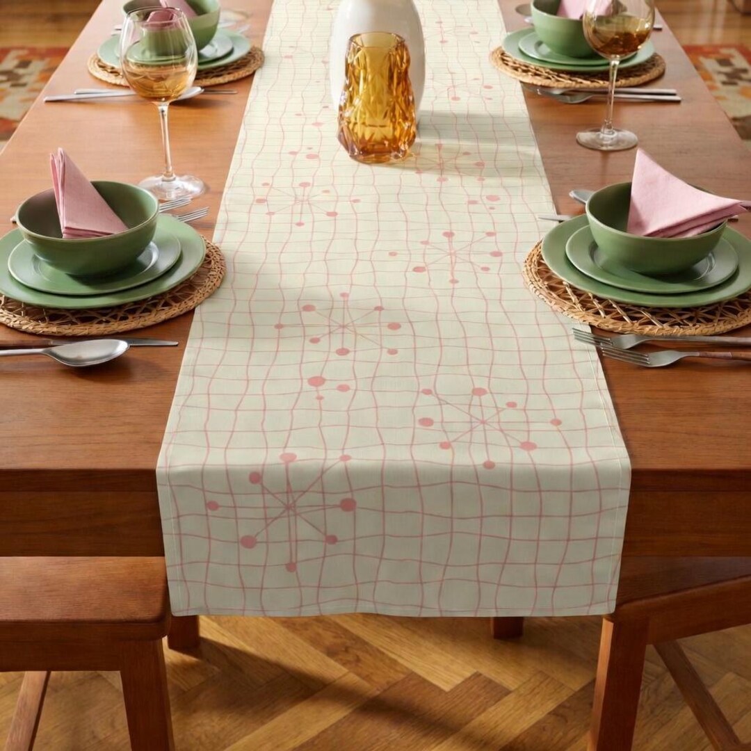 Starburst Pattern Cotton Twill Table Runner | Atomic Pink Mid Century ...
