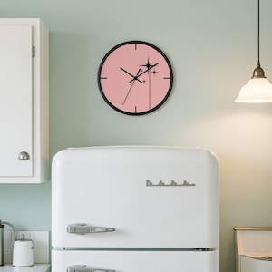 Mid Century Starburst Wall Clock Pink - Retro Atomic Acrylic Modern Decor, Lightweight Battery Operated Hanging Clock