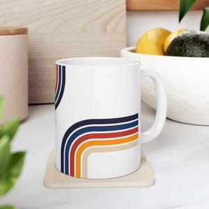 Lead Free Ceramic Mug, Retro Rainbow Coffee Cup, Microwave Safe Mug, Glossy Stripe Drinkware, Vintage Boho Mug Gift image 8